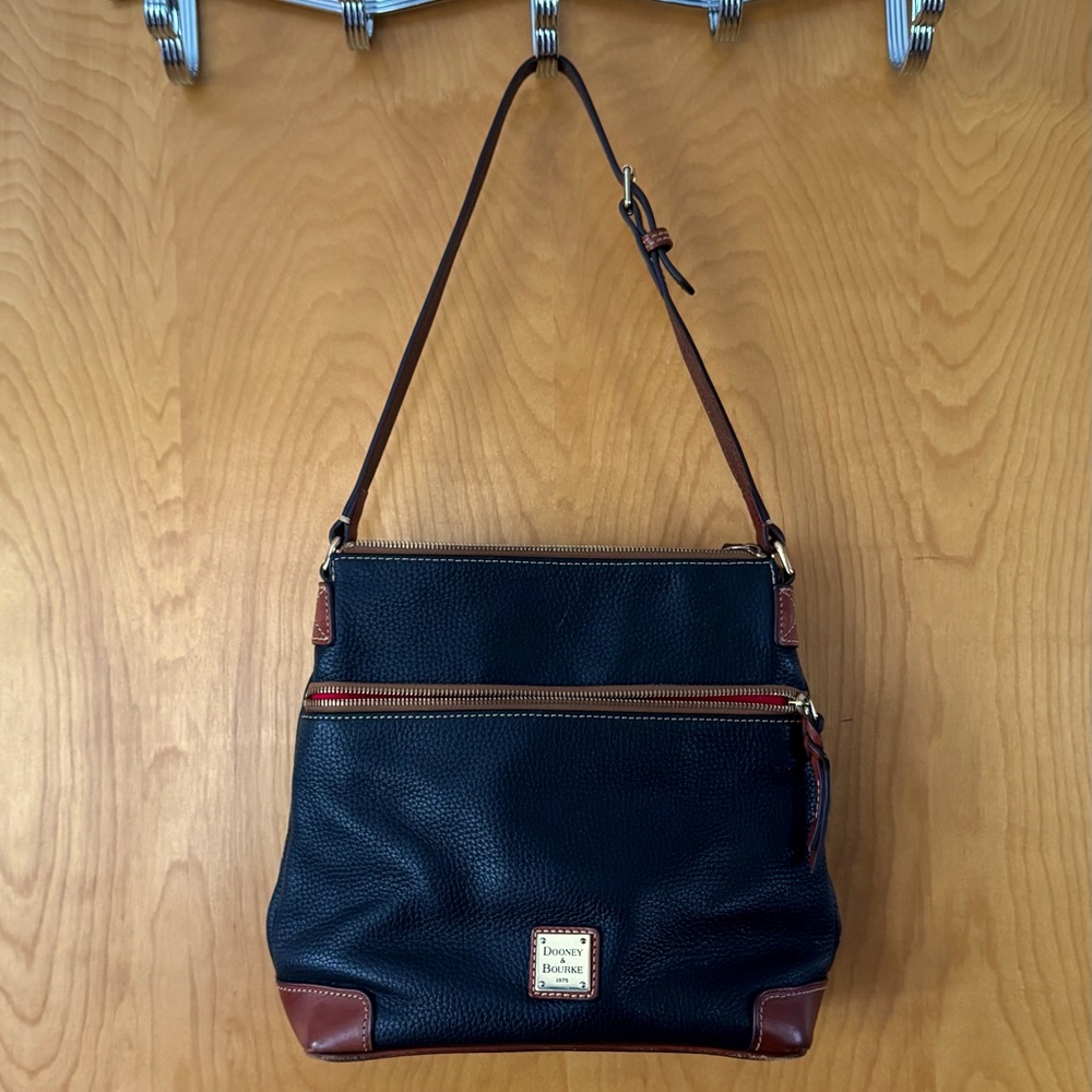 Dooney and Bourke Vintage Pebbled Leather Black Brown Shoulder Bag Purse
